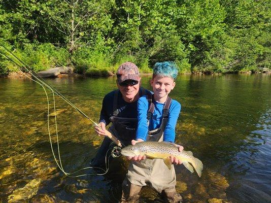 Large brown trout caught on a guided wade trip in Asheville area