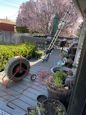 Accessing the pipe from the roof.