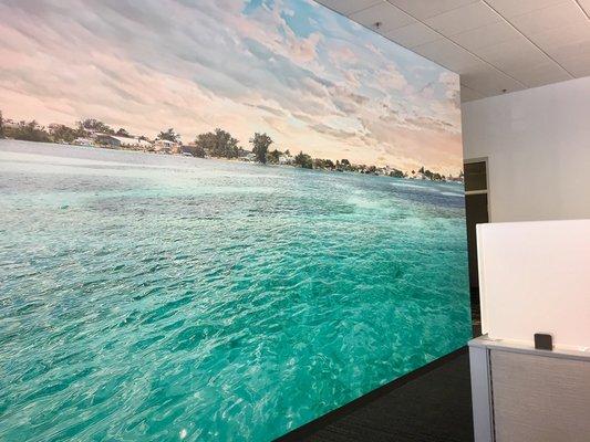 Custom printed wallcovering installed in Yamaha's corporate office