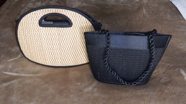 Two gifts that I bought, both made of sustainable grasses by Cambodian women who earn their living making these bags.