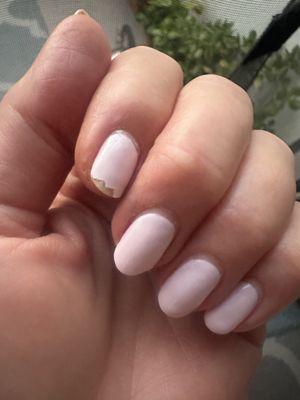 Gel chipped within 1 HOUR. ALL nails chipped within 3 DAYS