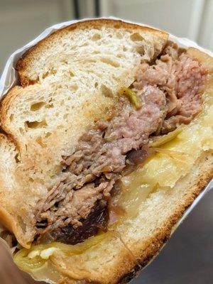 Roast beef with au jus, sweeter style french dip