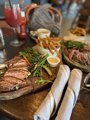 #WAGYU medium rare with roasted veggies, and sangria. Perfect lunch....