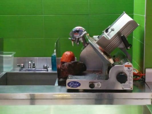 They like to keep your lunch meat right next to the sink in the crack between the slicer.