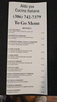 To Go Menu Front Page