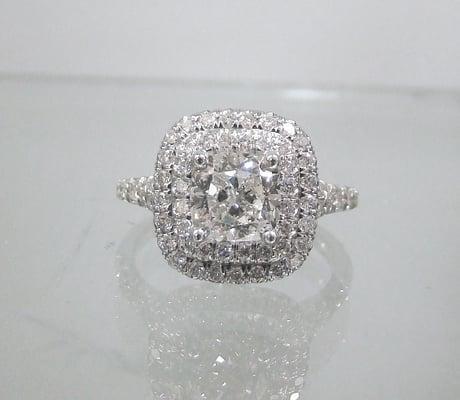 Double Halo Micropave Cushion Engagement Ring