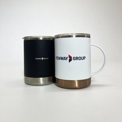 Fenway Group Promotional mugs. Tired of metallic tasting coffee? Try these ceramic insulated mugs, printed or laser engraved.