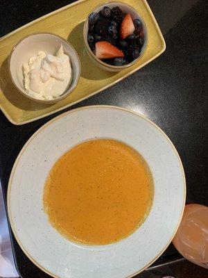 Roasted Tomato Soup and mixed fruit