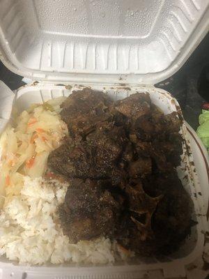 Large Oxtail meal with white rice and Cabbage