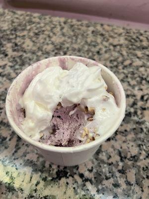 Black currant magic sundae with blueberry