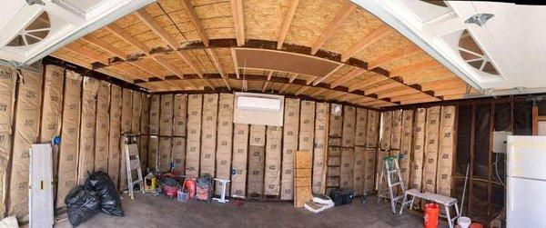 Garage after insulation has been added and before drywall.