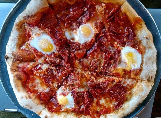 Pepperoni, Sausage & Quail Eggs. 10/10