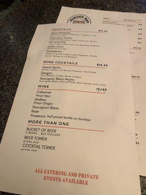 Drinks menu