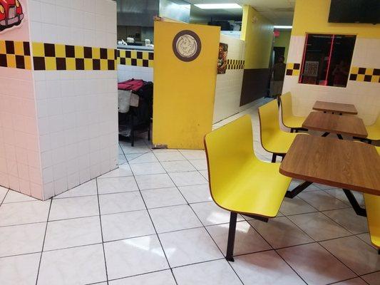 The interior of Hungry Howie's. Very bland and simplistic. To be fair though, most people won't be dining in but taking out.