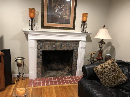 Before - Living Room Masonry Fireplace