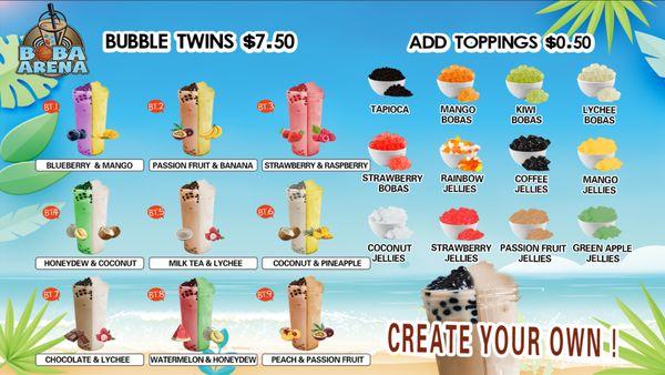 Bubble Twins and Toppings Menu