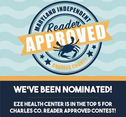 Eze Health Center nominated as one of the TOP 5 Family Medicine Practices in Charles County (Maryland Independent)