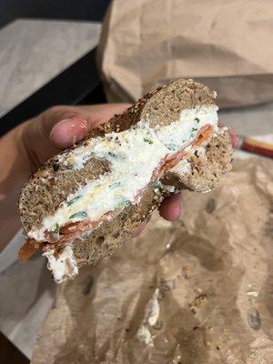 Wheat Everything Bagel with Scallion Cream Cheese and Lox