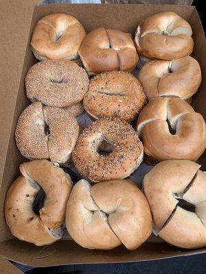 Ordered two dozen bagels ahead of time to be picked up and sliced- Caesar's packed nicely in a box