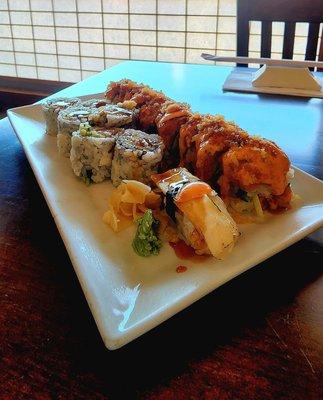 Jack Pot Johnnie roll -  back row Shrimp Tempura roll -front row