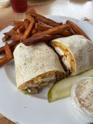 BBQ Crispy Chicken Wrap with Sweet Potato Fries