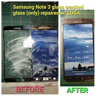 Samsung Note 3 cracked glass (only), repaired w/ LOCA glue by Cellphone Solutions