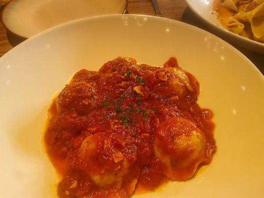 Ravioli with halibut and shrimp