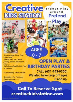 Indoor playground, Pretend play ,Open play Deep clean daily