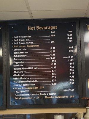 Drink menu. I ended up not ordering anything because they charge 0.75 cents more for iced drinks