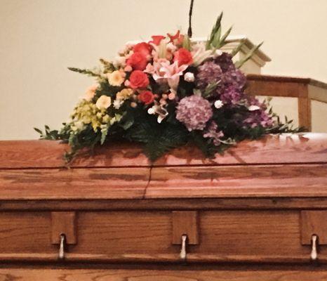 Casket arrangement done by Julia at Hiram Flowers