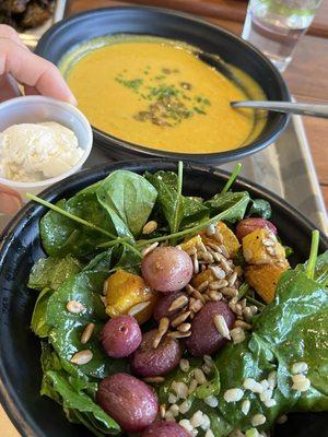 Butternut Soup & Harvest salad - served in same sized bowls but the salad looks bigger here.