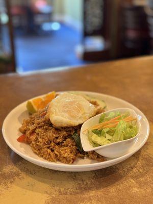 Basil Fried Rice Chicken with Fried Egg on top. Lunch Special