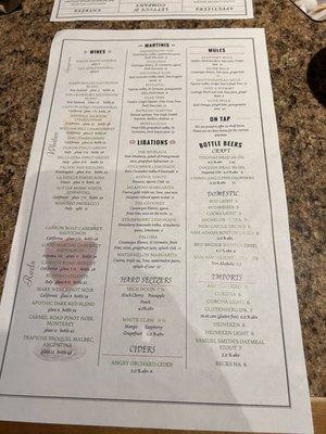 Back of menu