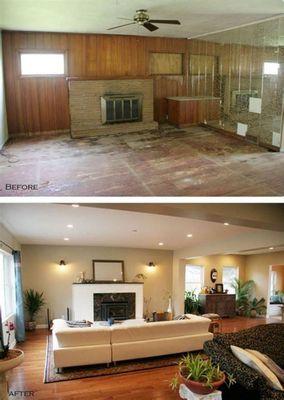 Family room before and after