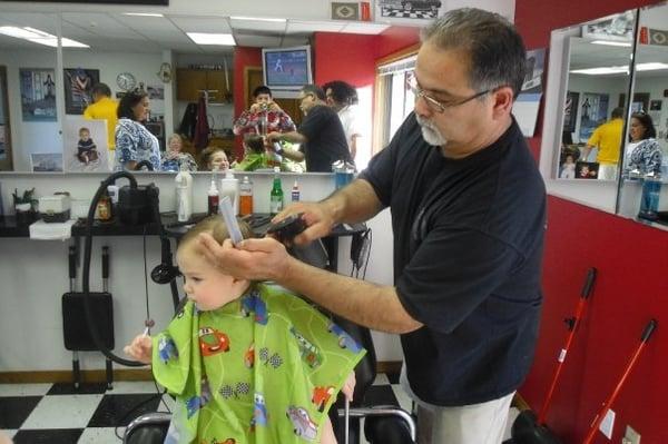 Mark giving Liam (Jon's oldest son) his first haircut