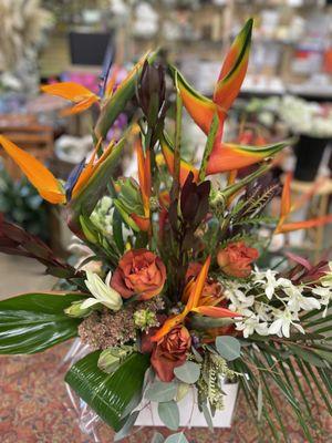 High style Tropical bouquet mixed with roses and lily.  flower delivery to Lake Oswego, Tigard, Tualatin, west Linn and Portland