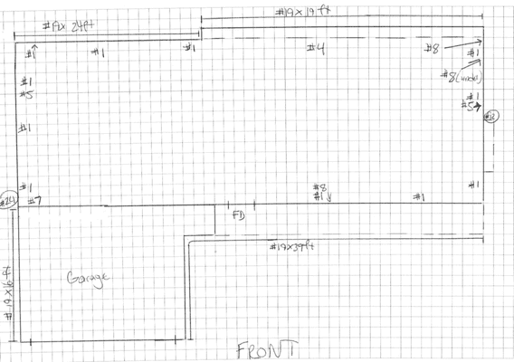 Map of my house. The estimate described the issue at each numbered item and what would be done.