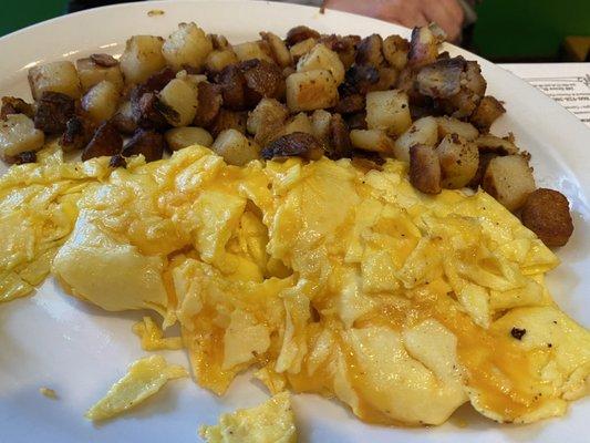 My friend got scrambled eggs and home fries.