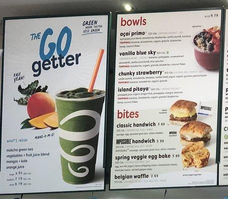 Go getter, Bowls & Bites menu 4.7.22