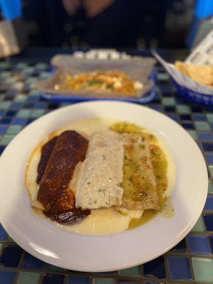 $10 ENCHILADAS THREE AMIGOS: (Left to Right) Beef, Chicken, Cheese. Cheese was my least fav, but all good and very different flavors!