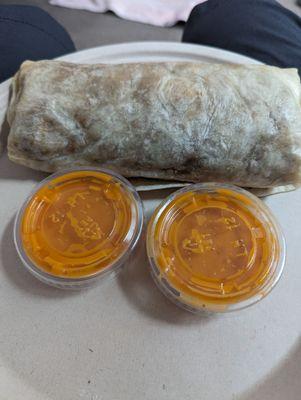 Breakfast burrito with bacon and habanero salsa