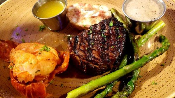 VALENTINE'S $45 SPECIAL FILET MIGNON AND LOBSTER TAIL. DELICIOUS. WITH APPETIZER AND DESSERT.