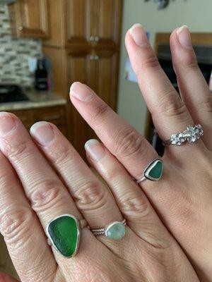 Sea glass rings we took forever to choose.