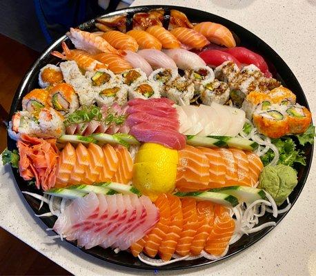 Large sushi, sashimi, roll platter $80 10.2021