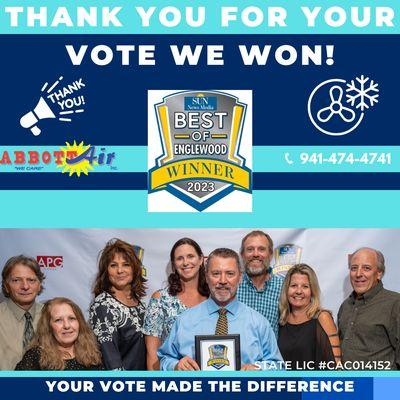 Winners Best of Englewood 2023! Give us a call today. #airconditioningrepairnearme #hvaccontractors