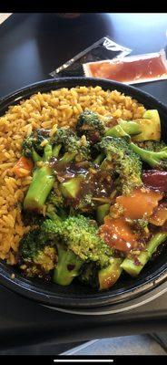 Lunch combo- Chicken and broccoli with fried rice!