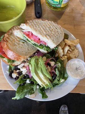 Veggie panini with side spinach salad