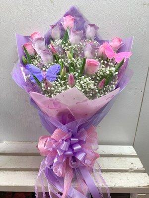 Pink and purple Hong Kong style rose with tulips