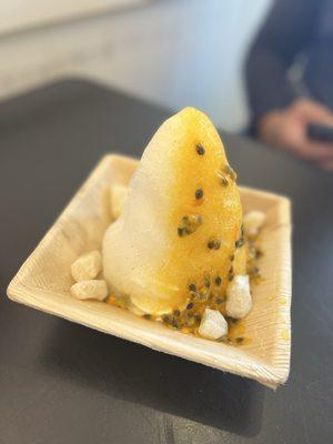 DIY Shaved Ice with Lychee and Lilikoi with Fresh Mochi and Soft Ice Cream