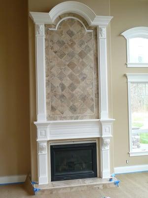 Travertine fireplace surround & hearth.